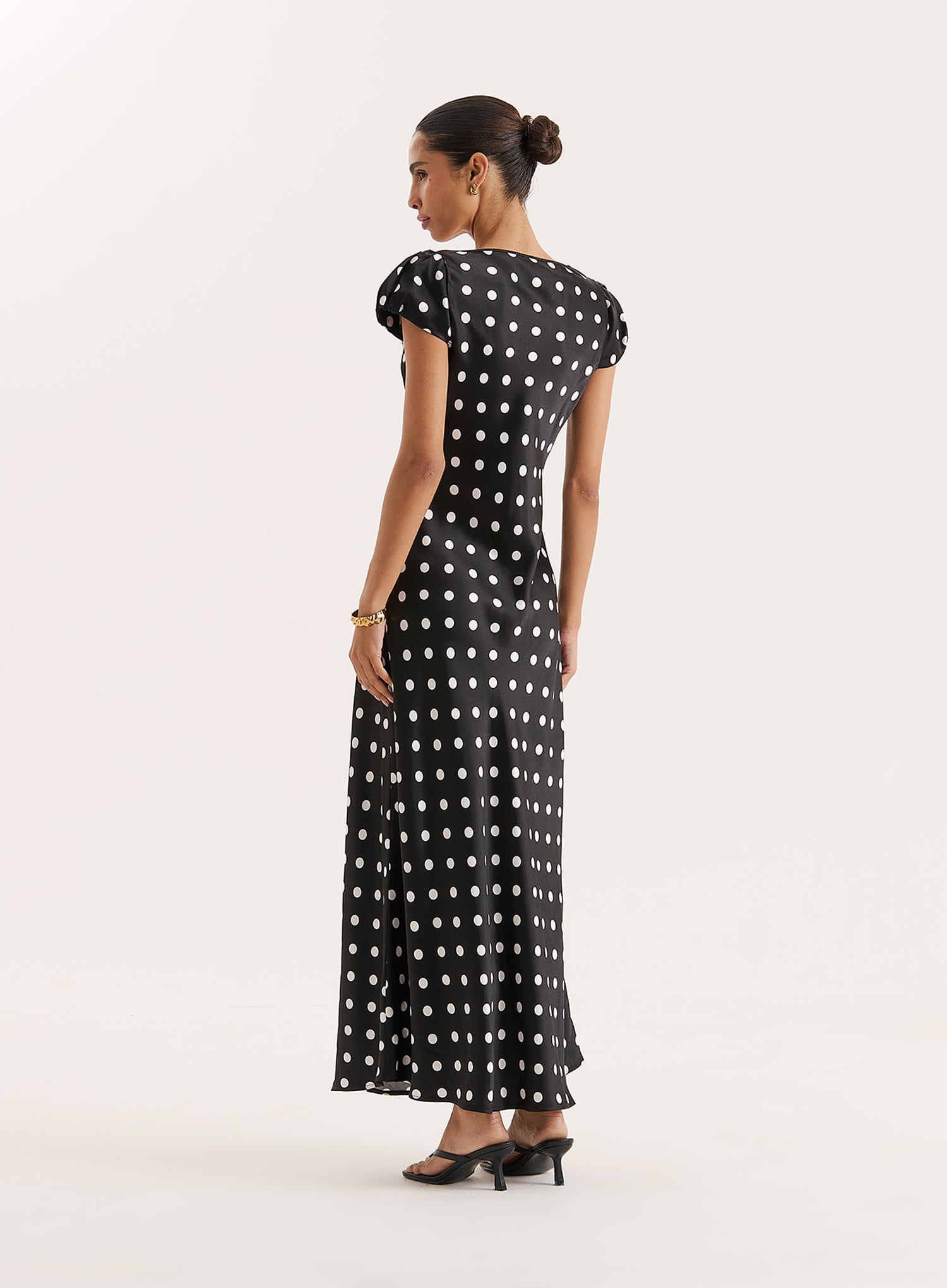 Black Polka Dot Print Satin Slip Maxi Dress